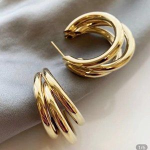 New Gold Three-Layer Round Drop Earrings, beautiful Earrings, cute Earrings